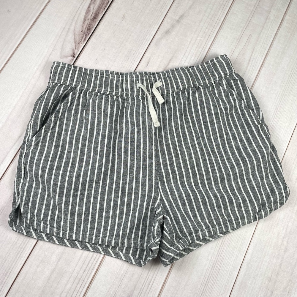 EUC Marine Layer Beach Shorts Women’s M Gray White Stripe Hemp Blend Pull on - Picture 3 of 11
